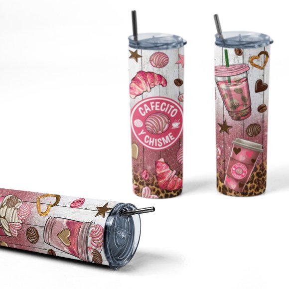 20oz Insulated Tumbler, Cafecito y Chisme, Spanish, Cute - Picture 4 of 8
